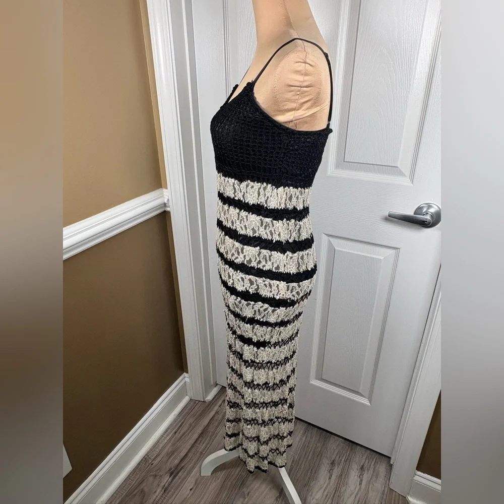 Free People black combo striped knit midi dress size Small